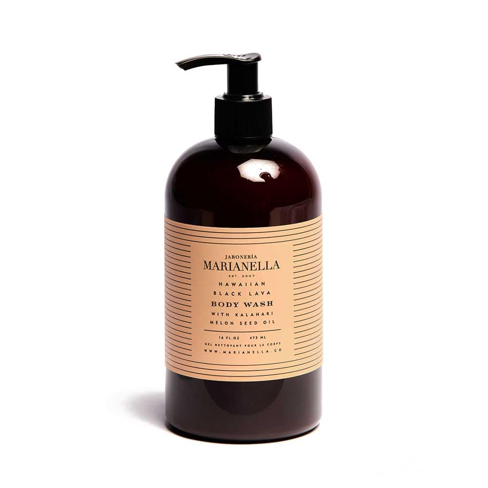Jaboneria Marianella Hawaiian Black Lava Body Wash – 16 oz with Coconut, Olive & Jojoba Oils, Aloe & Kalahari Melon