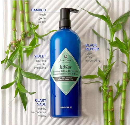 Jack Black JackZen Renewing Body & Hair Cleanser – 33 oz, Bamboo & Violet | Dual-Purpose, Sulfate-Free