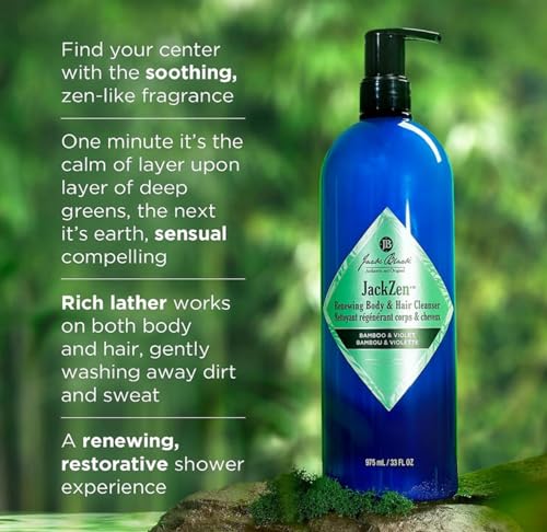 Jack Black JackZen Renewing Body & Hair Cleanser – 33 oz, Bamboo & Violet | Dual-Purpose, Sulfate-Free