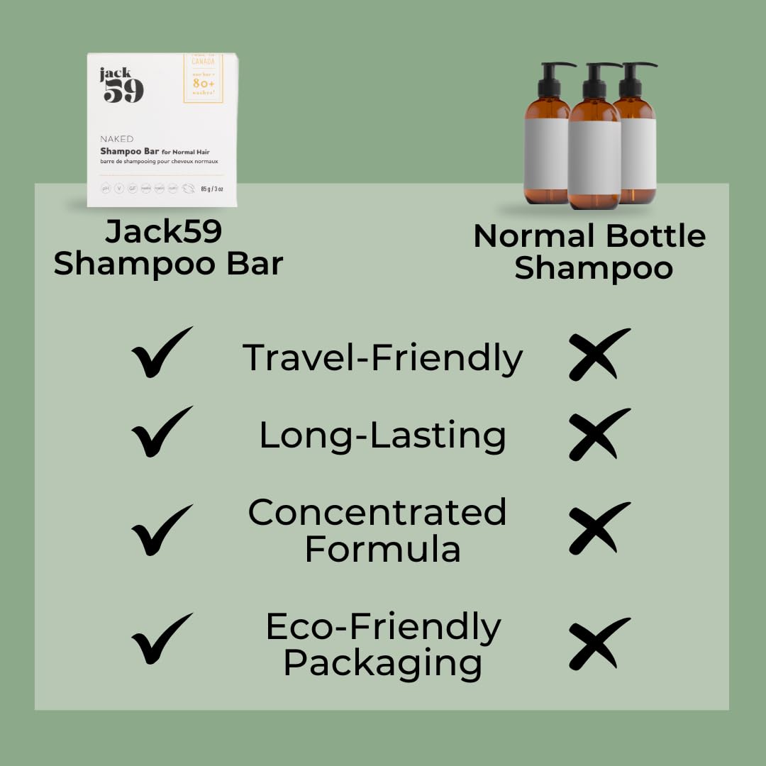 Jack59 All Natural Shampoo Bar for Normal Hair – Fragrance-Free, Unscented (3oz)