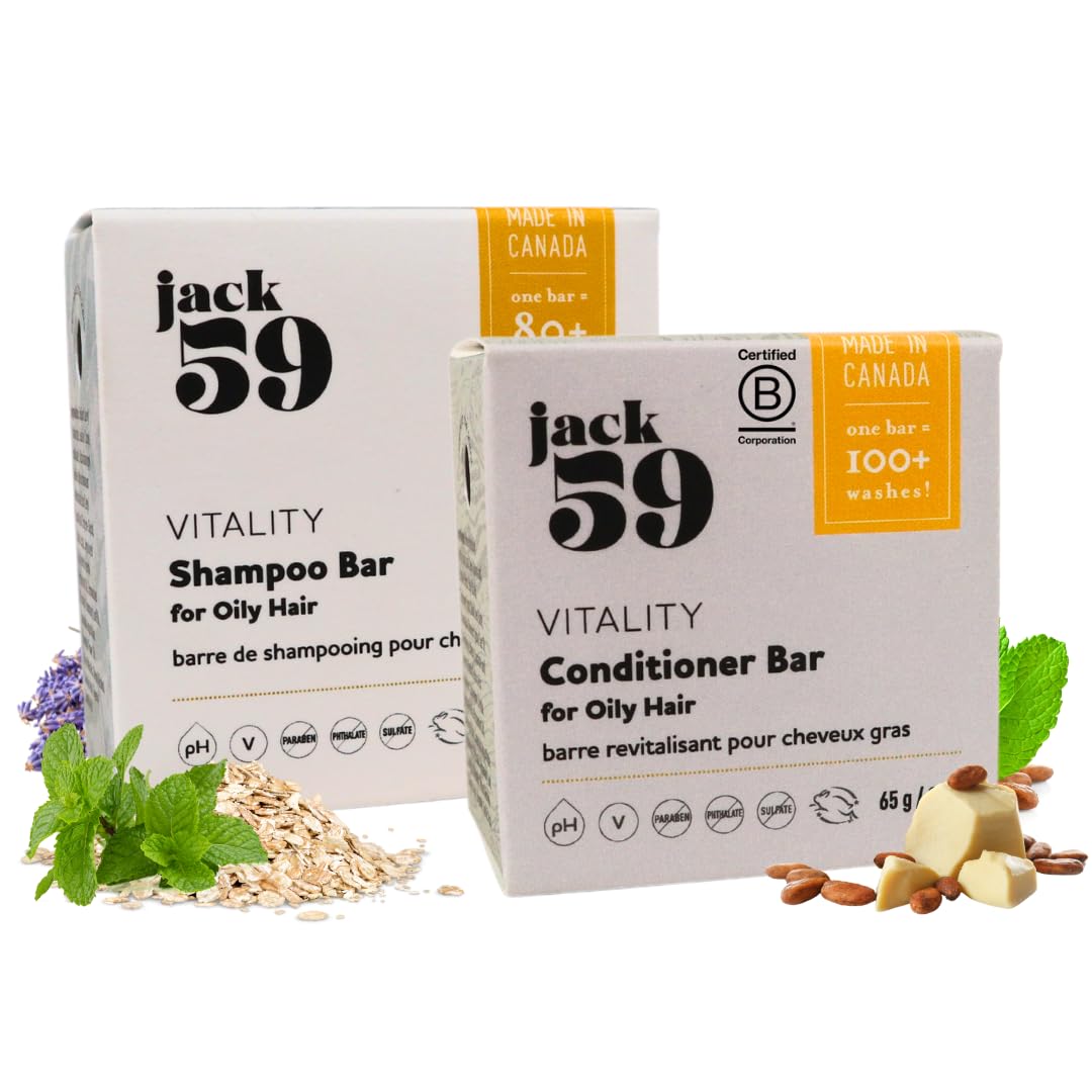 Jack59 Vitality: All Natural Bar Shampoo & Conditioner for Oily Hair – Travel Pack (3 oz & 2 oz)