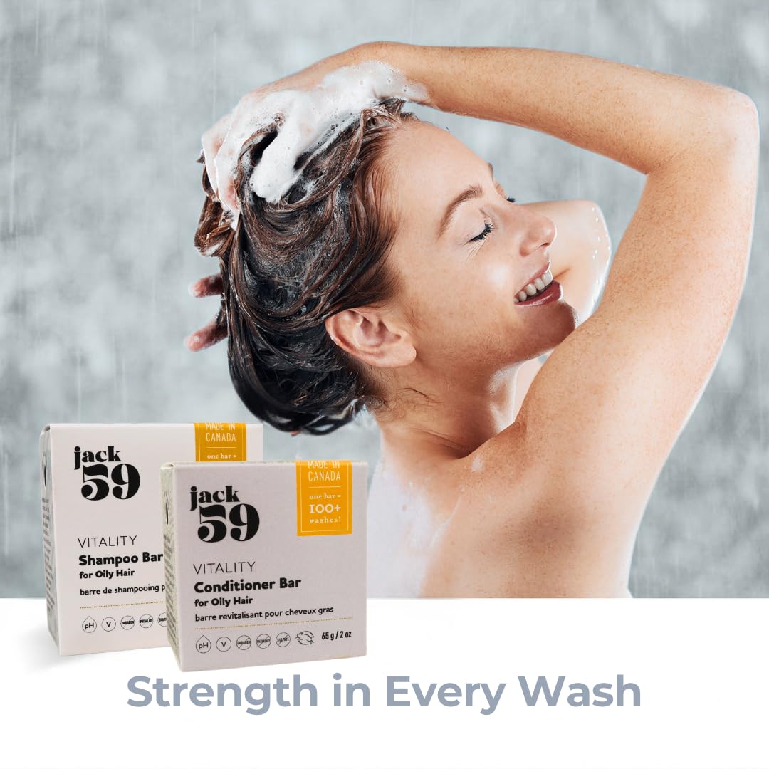 Jack59 Vitality: All Natural Bar Shampoo & Conditioner for Oily Hair – Travel Pack (3 oz & 2 oz)