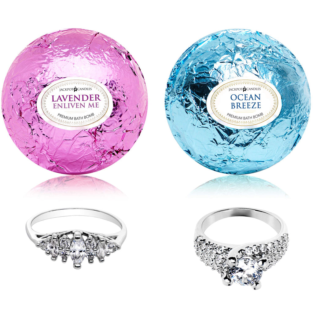 Ocean Breeze Lavender Bath Bombs Gift Set (2 × 10 oz) with Size 9 Ring Inside – Jackpot Candles, Made in USA