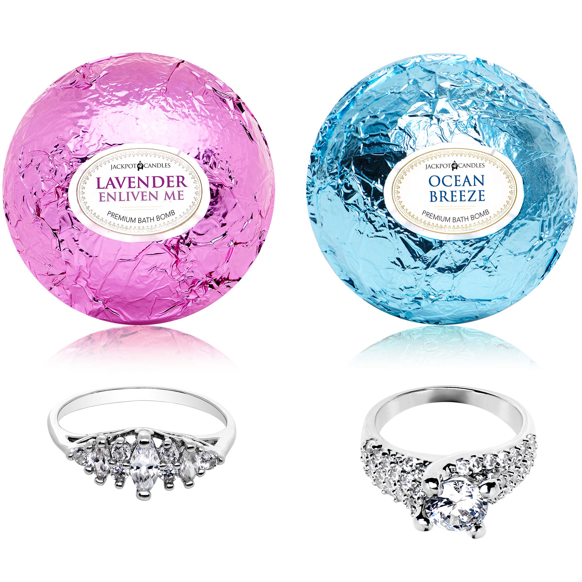 Ocean Breeze Lavender Bath Bombs Gift Set (2 × 10 oz) with Size 9 Ring Inside – Jackpot Candles, Made in USA