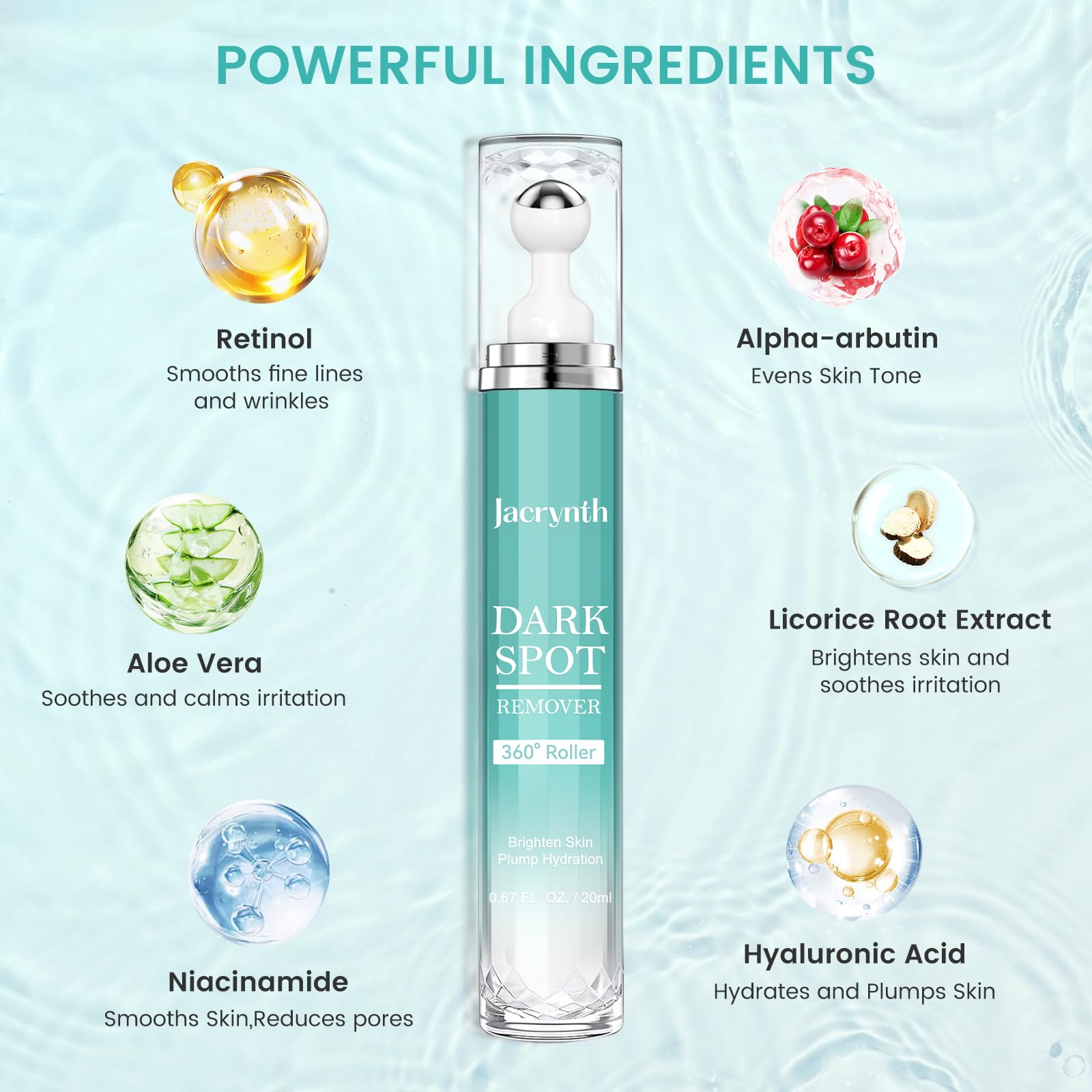 Jacrynth Dark Spot Remover Serum with 360° Roller — Acne Scars & Uneven Tone, 0.7 fl oz