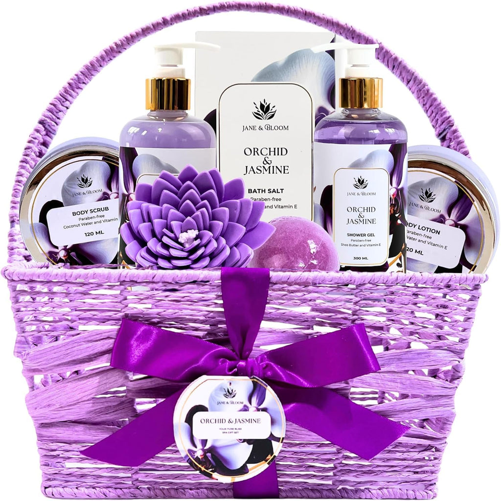 Jane & Bloom Orchid & Jasmine 9-Piece Bath Gift Set – Luxury Spa at Home | Christmas Gift for Women