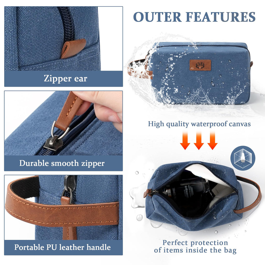 Janhavi Waterproof Personalized Toiletry Bag for Men – Engraved Initials & Wheat Ear, Blue