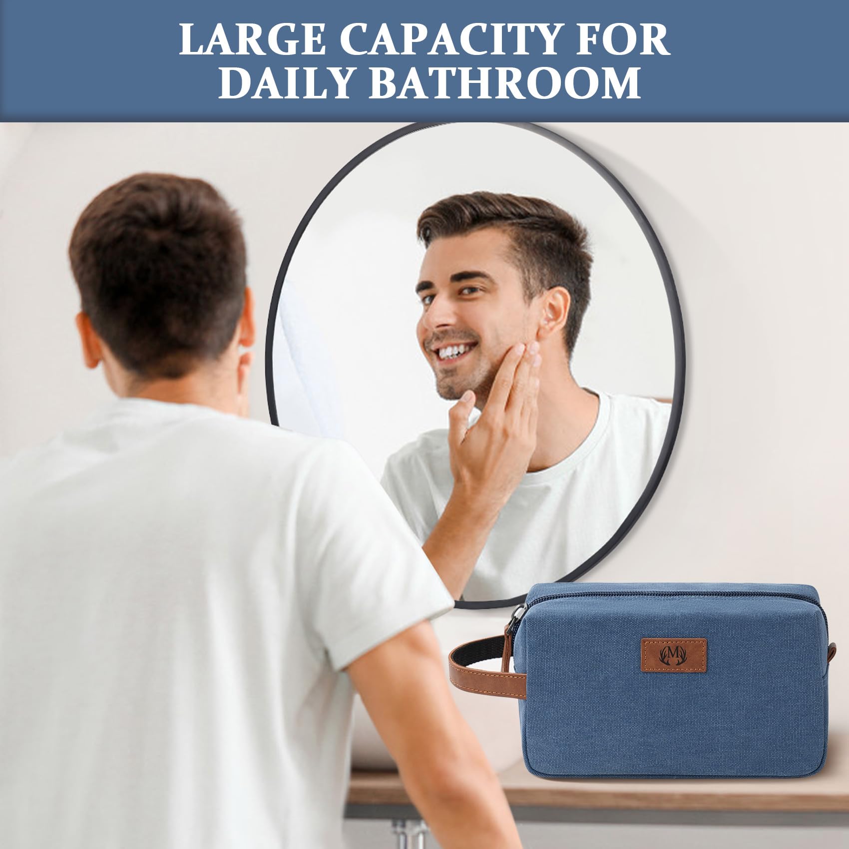 Janhavi Waterproof Personalized Toiletry Bag for Men – Engraved Initials & Wheat Ear, Blue