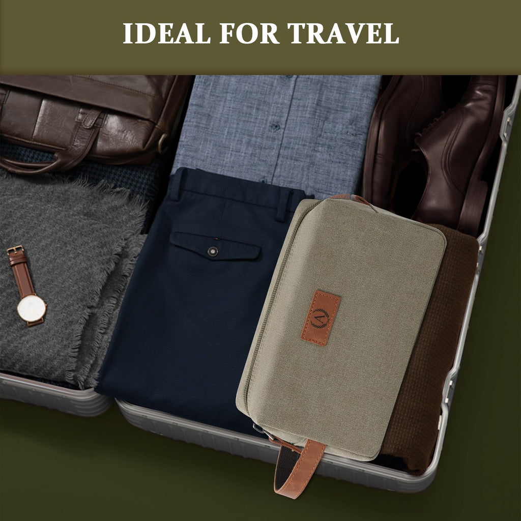 Janhavi Men’s Travel Toiletry Bag – Waterproof, Engraved Initials, Olive Green