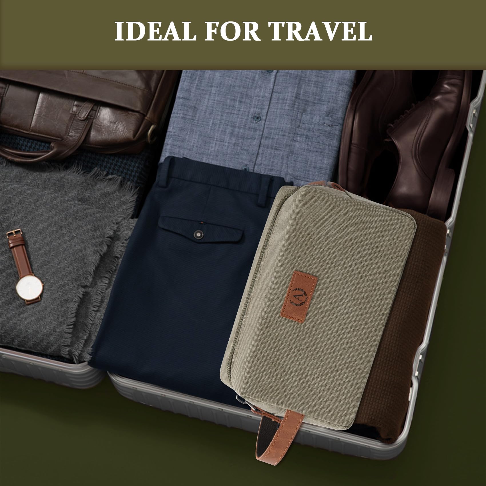 Janhavi Men’s Travel Toiletry Bag – Waterproof, Engraved Initials, Olive Green