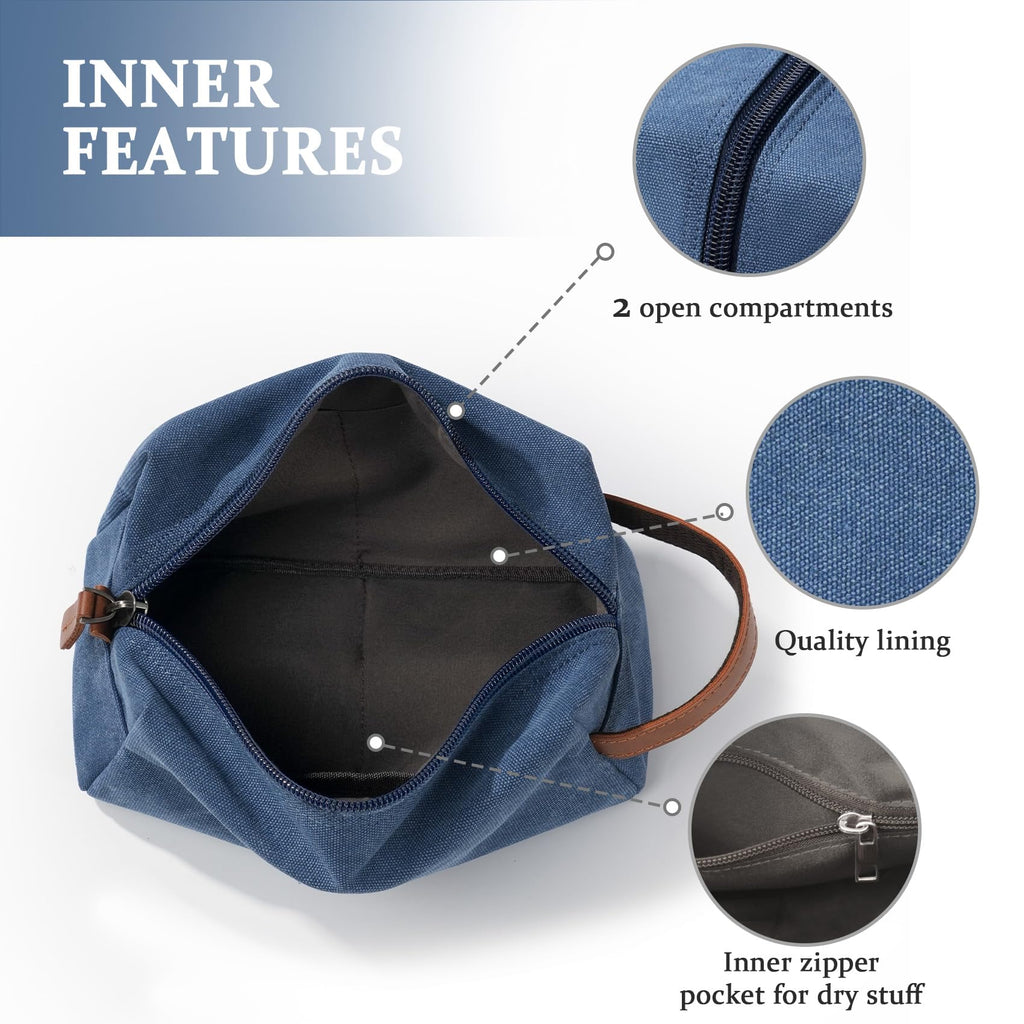 Janhavi Men's Toiletry Bag – Waterproof Canvas Dopp Kit with Engraved Initials (Blue)
