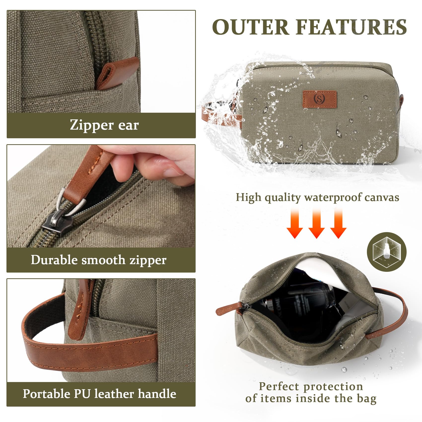 Janhavi Men’s Travel Toiletry Bag – Waterproof, Engraved Initials, Olive Green
