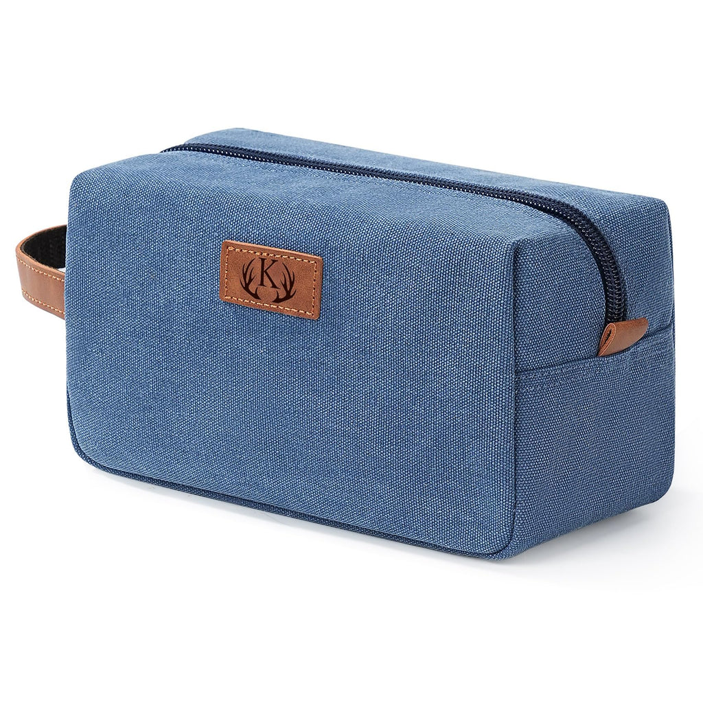 Janhavi Waterproof Personalized Toiletry Bag for Men – Engraved Initials & Wheat Ear, Blue