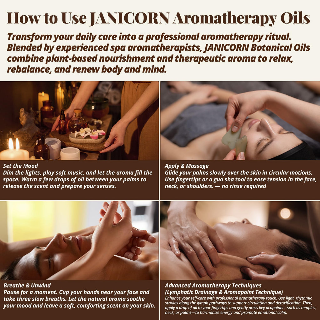 JANICORN Sandalwood and Bergamot Aromatherapy Massage Oil – Lightweight, Fast-Absorbing Hydration
