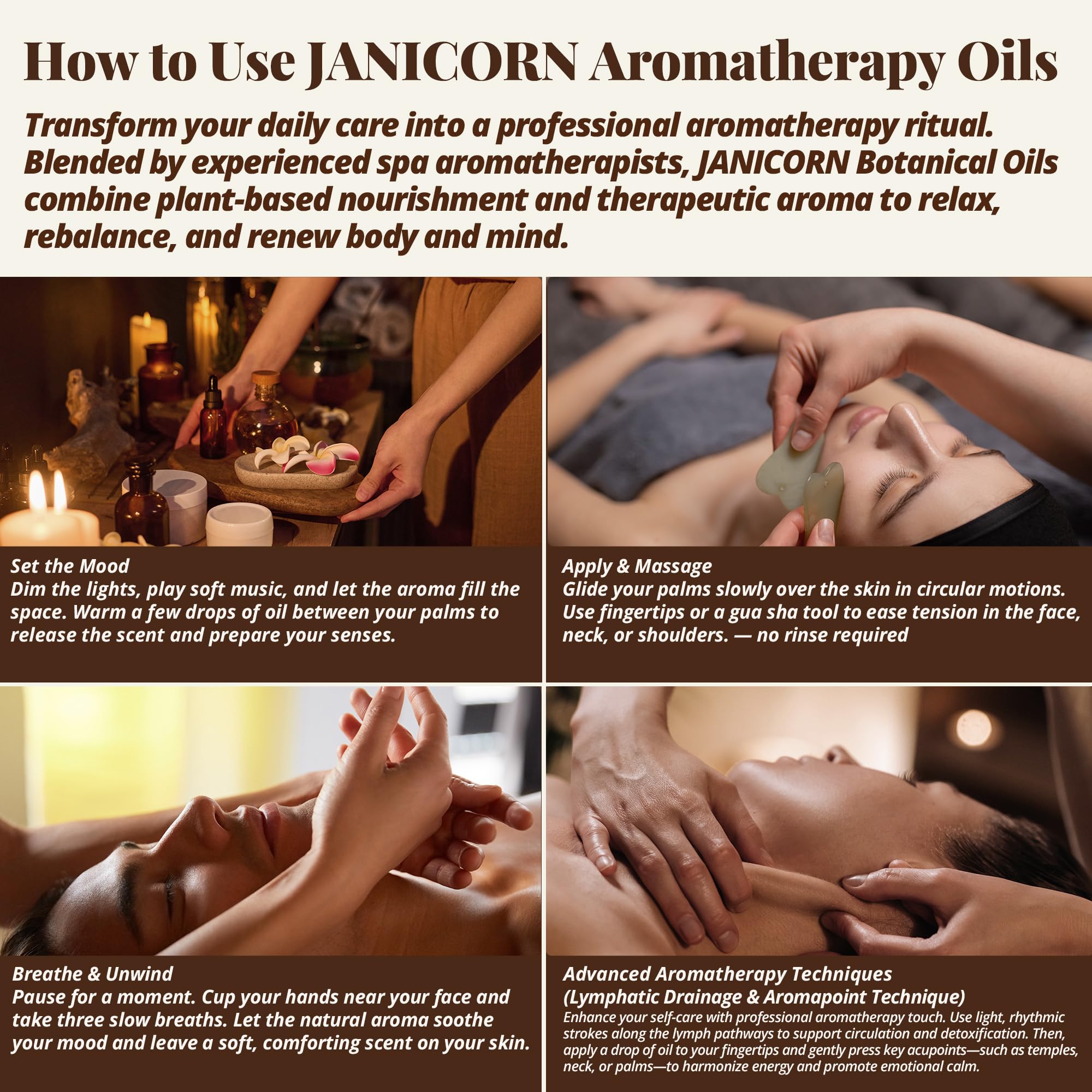 JANICORN Sandalwood and Bergamot Aromatherapy Massage Oil – Lightweight, Fast-Absorbing Hydration
