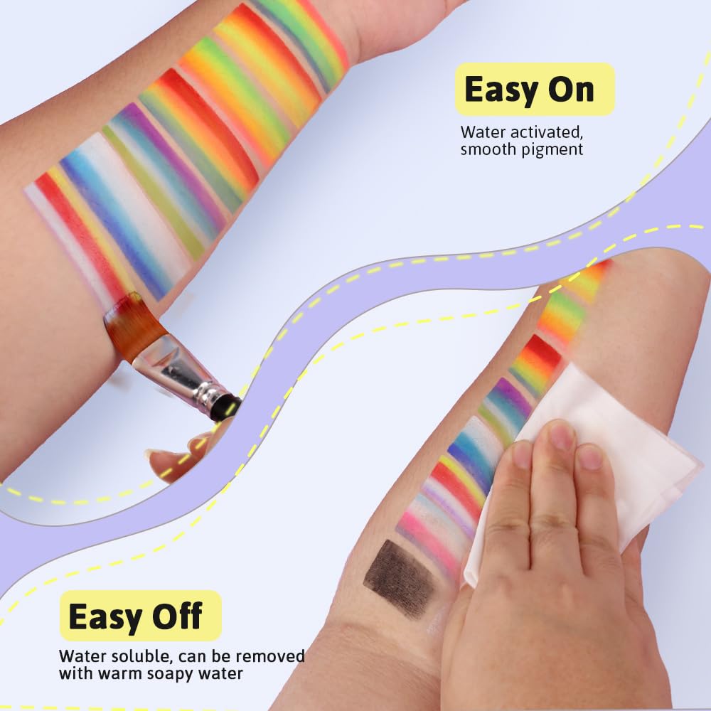 Janolia Rainbow UV Face Paint Kit – Water-Activated Split Cake for Kids’ Halloween, Carnival & Easter