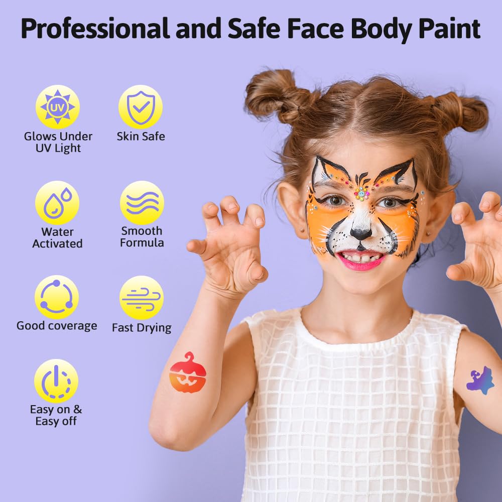 Janolia Rainbow UV Face Paint Kit – Water-Activated Split Cake for Kids’ Halloween, Carnival & Easter