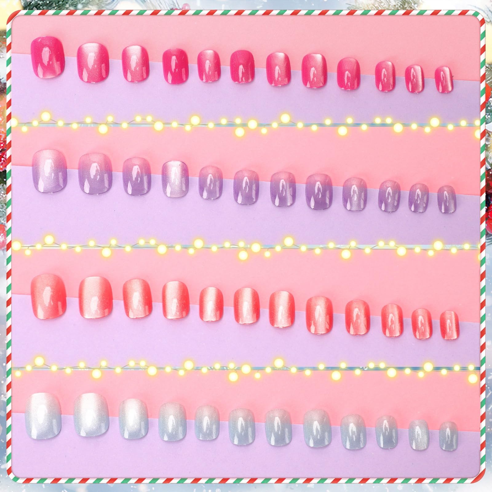 JANYUN 96 Pcs Cat-Eye Design Press-On Nails – Pre-Glued Full-Cover Short Nails