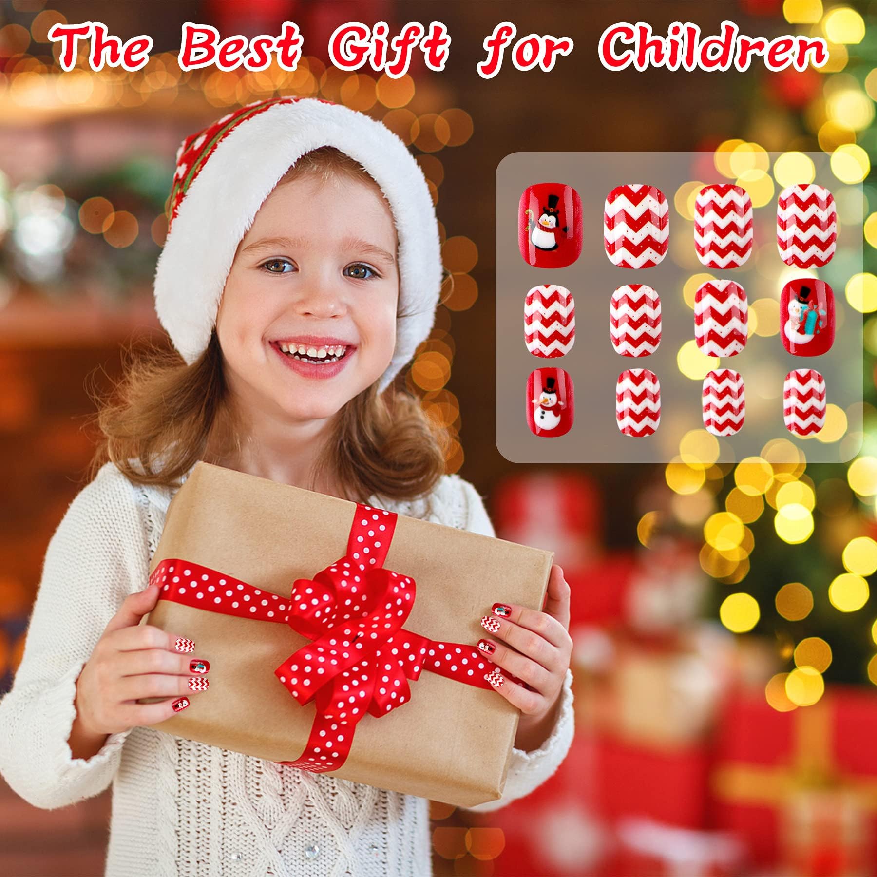 JANYUN Christmas Kids False Nails – 96 Pcs Stick-On Nails for Festive Short Nail Art