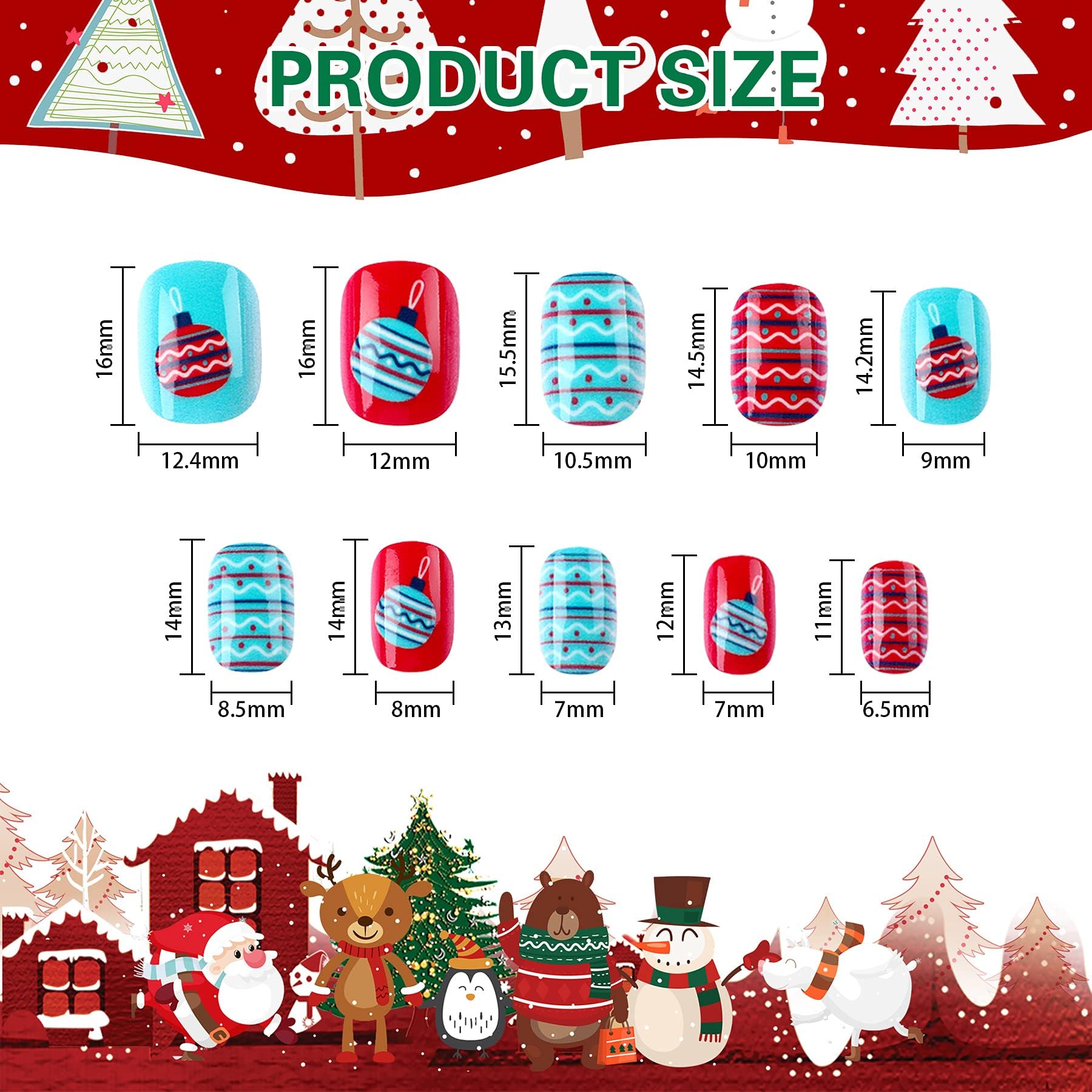 JANYUN Christmas Kids False Nails – 96 Pcs Stick-On Nails for Festive Short Nail Art