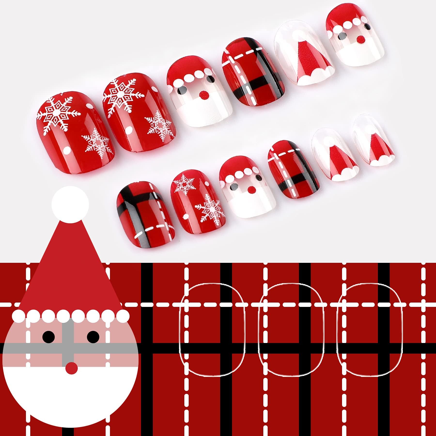 JANYUN Christmas Kids False Nails – 96 Pcs Stick-On Nails for Festive Short Nail Art