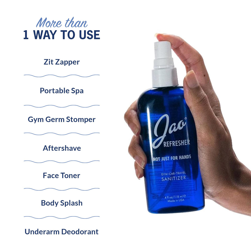 Jao Refresher | Multipurpose Travel Sanitizer, Face Moisturizer, Toner & Aftershave | Plant-Based, No Parabens, No Sulphates | 4 oz