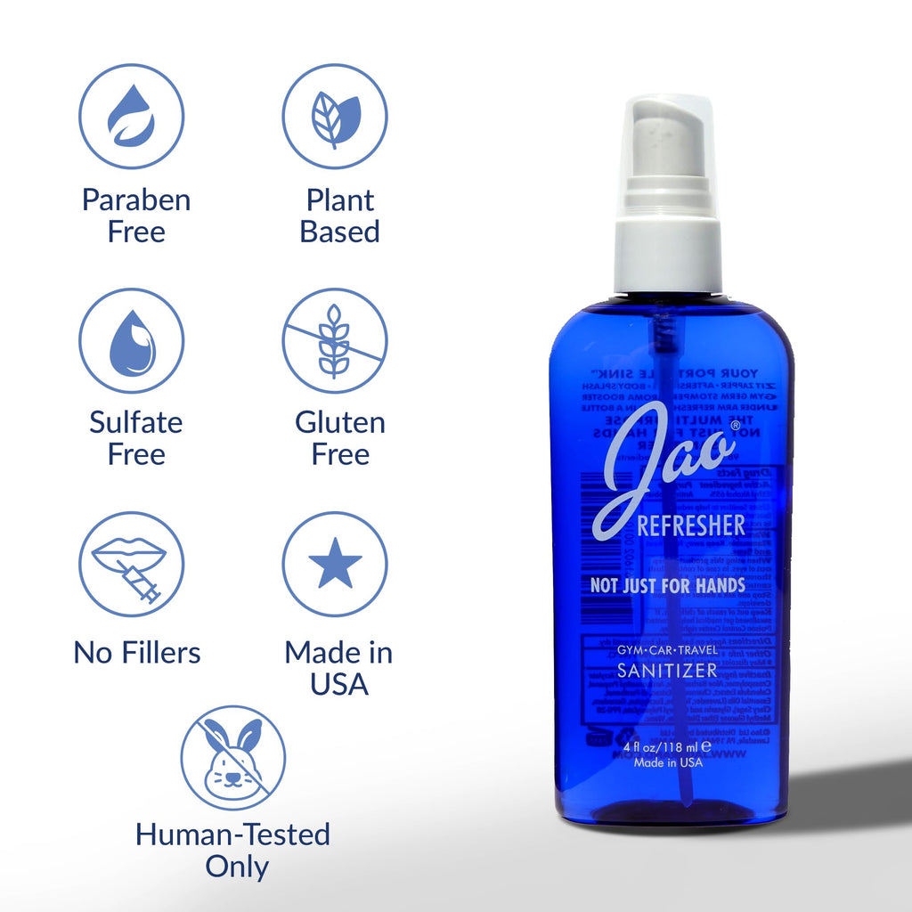 Jao Refresher | Multipurpose Travel Sanitizer, Face Moisturizer, Toner & Aftershave | Plant-Based, No Parabens, No Sulphates | 4 oz