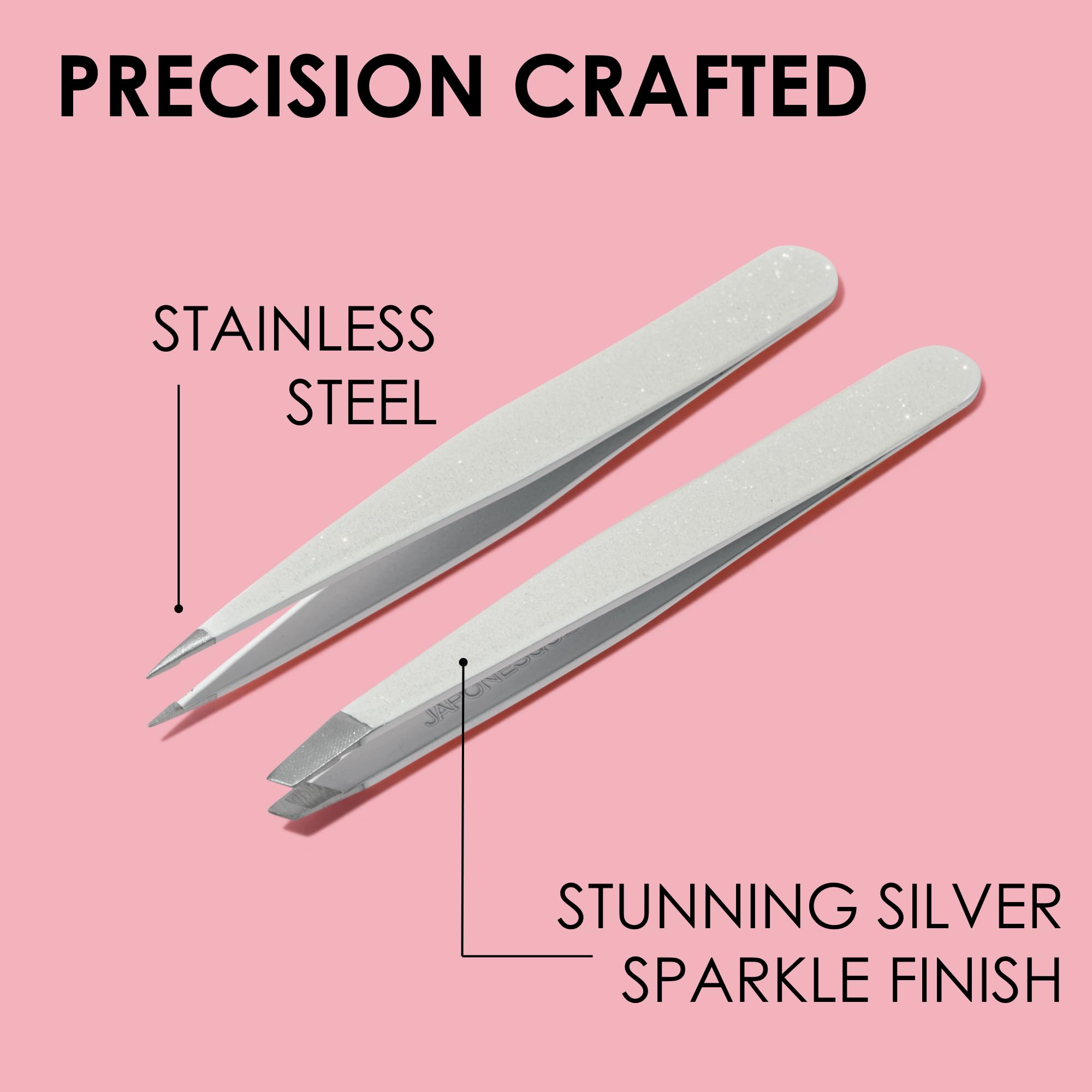 JAPONESQUE Pointed & Slant Tweezers Natural Shimmer Set – Precision Brow Tools