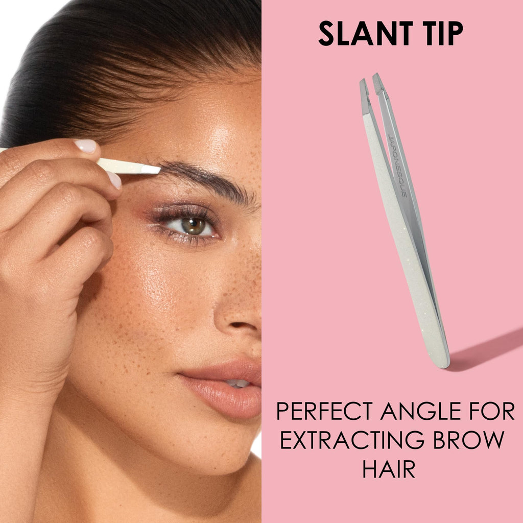 JAPONESQUE Pointed & Slant Tweezers Natural Shimmer Set – Precision Brow Tools