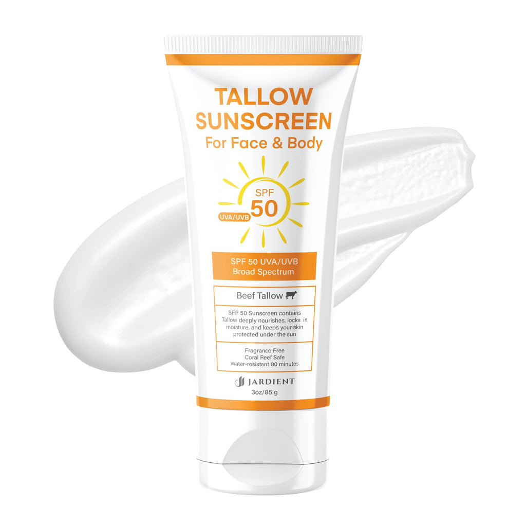 Jardient Beef Tallow Sunscreen SPF 50+ | Mineral, Non-Greasy, Non-Nano Zinc Oxide – 3 oz (85 g)