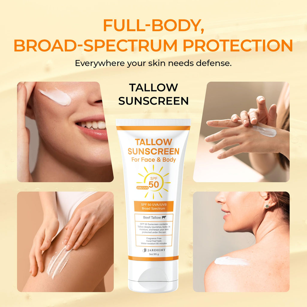 Jardient Beef Tallow Sunscreen SPF 50+ | Mineral, Non-Greasy, Non-Nano Zinc Oxide – 3 oz (85 g)
