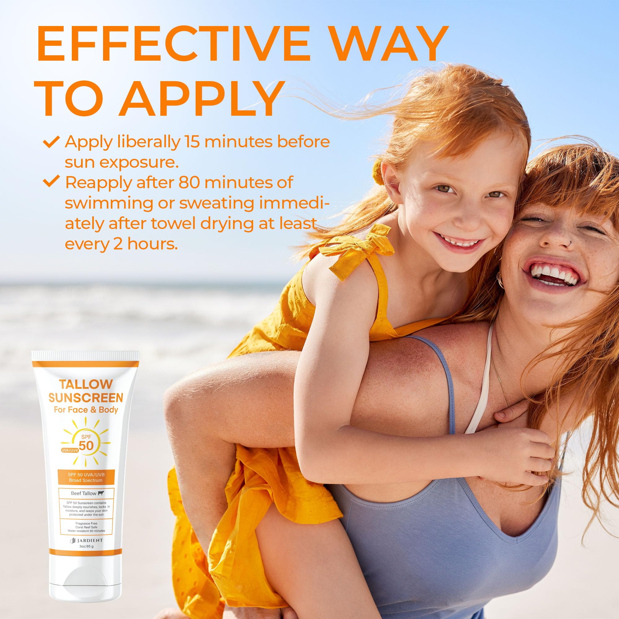 Jardient Beef Tallow Sunscreen SPF 50+ | Mineral, Non-Greasy, Non-Nano Zinc Oxide – 3 oz (85 g)