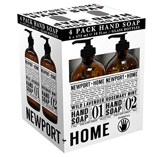 JAROFUREL Newport Home Hand Soap — 4 Refillable 16oz Bottles (2 Rosemary Mint, 2 Wild Lavender)