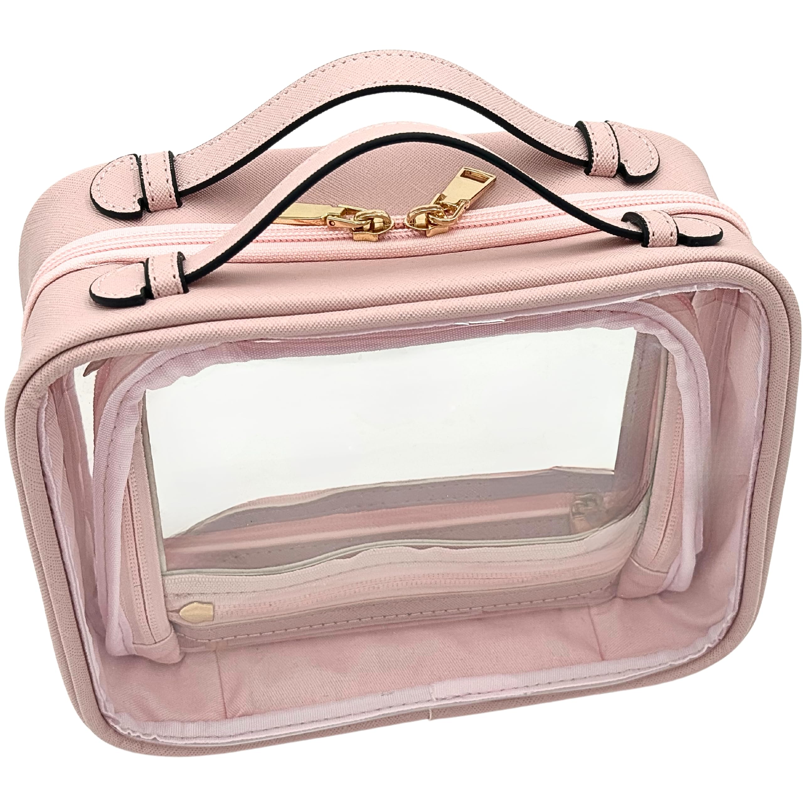 JAZD Clear Makeup Bag – Large Capacity Transparent Travel Case in Pink | TSA Approved