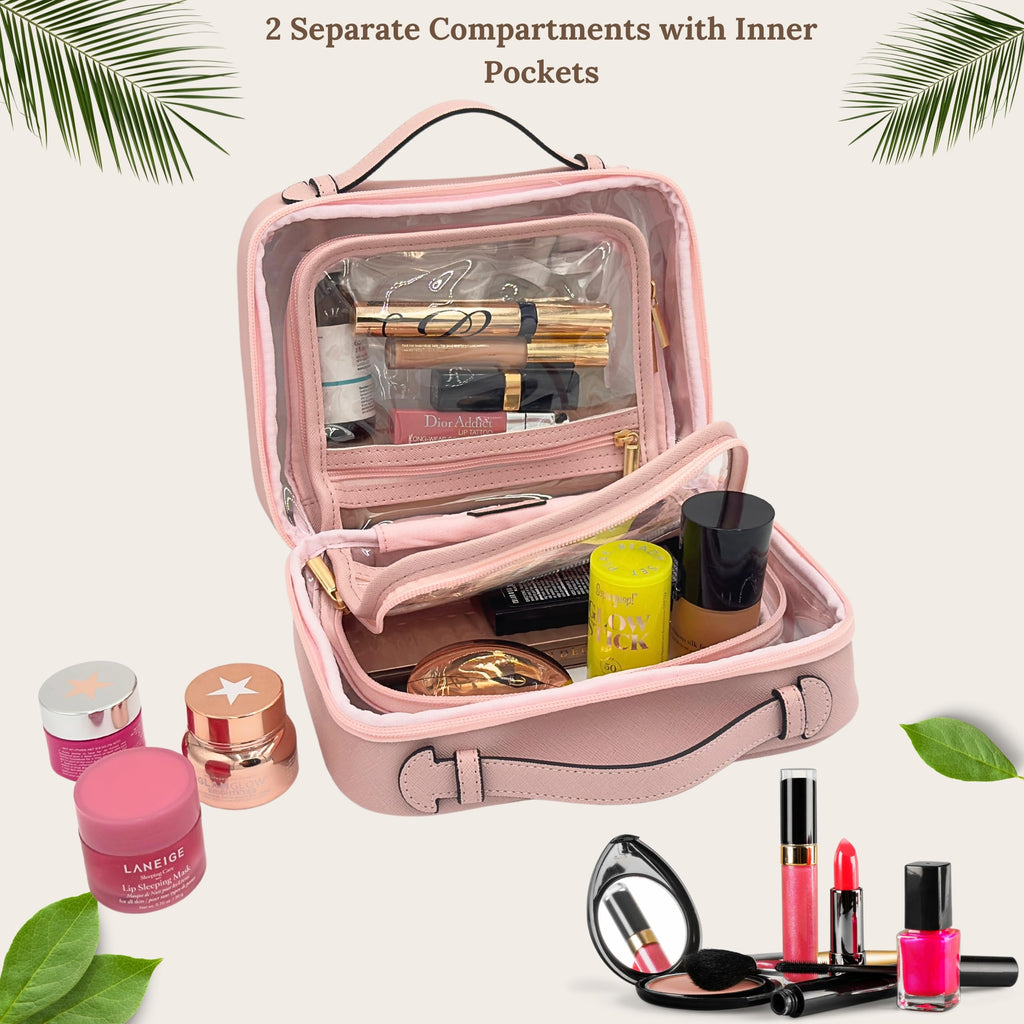 JAZD Clear Makeup Bag – Large Capacity Transparent Travel Case in Pink | TSA Approved