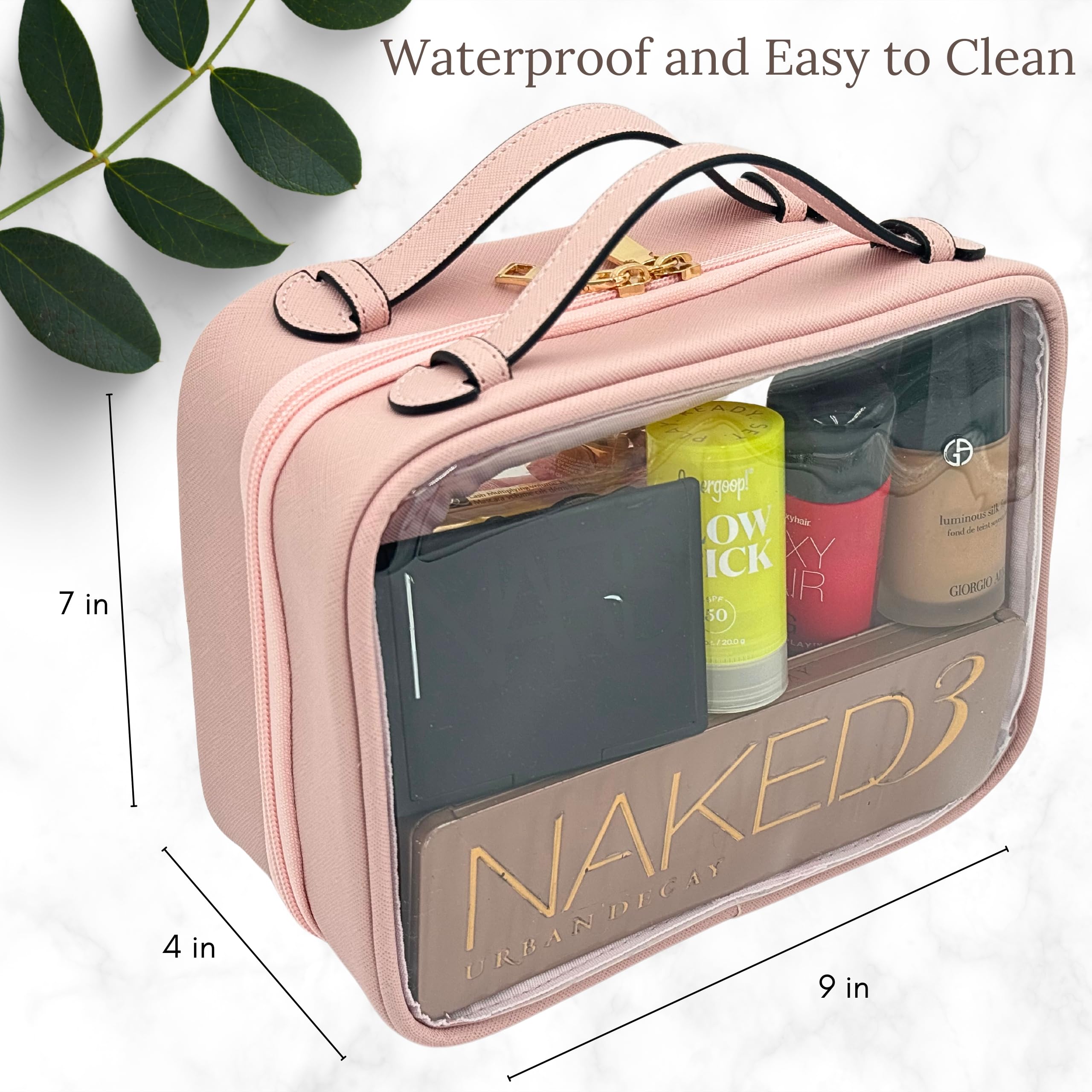 JAZD Clear Makeup Bag – Large Capacity Transparent Travel Case in Pink | TSA Approved