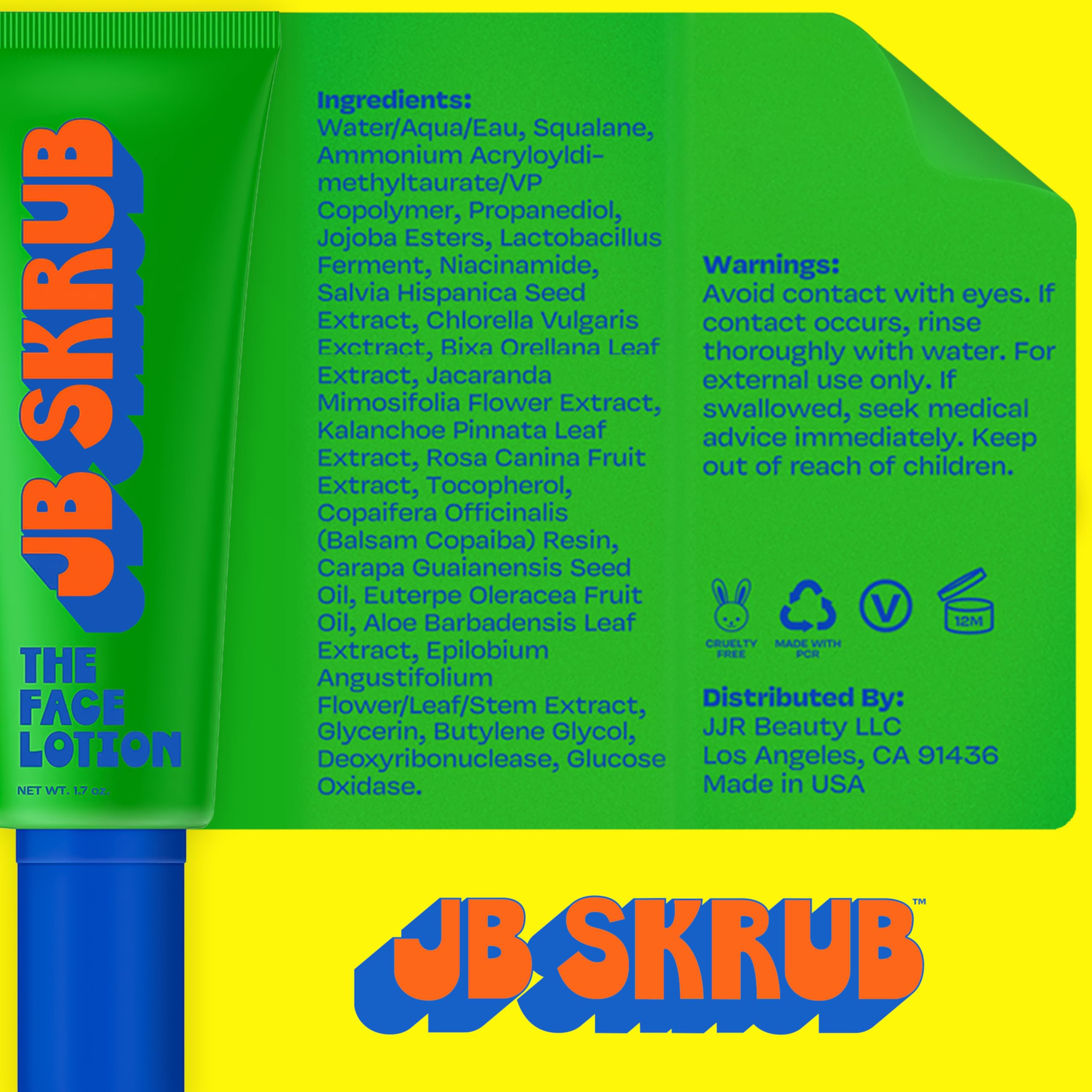 JB SKRUB The Face Lotion - Hydrating, Oil-Control Face Moisturizer for Kids & Teens (Blue Light Protection) 1.7 oz