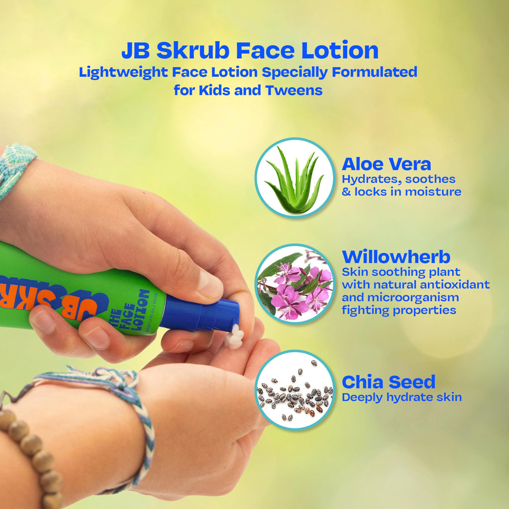 JB SKRUB The Face Lotion - Hydrating, Oil-Control Face Moisturizer for Kids & Teens (Blue Light Protection) 1.7 oz