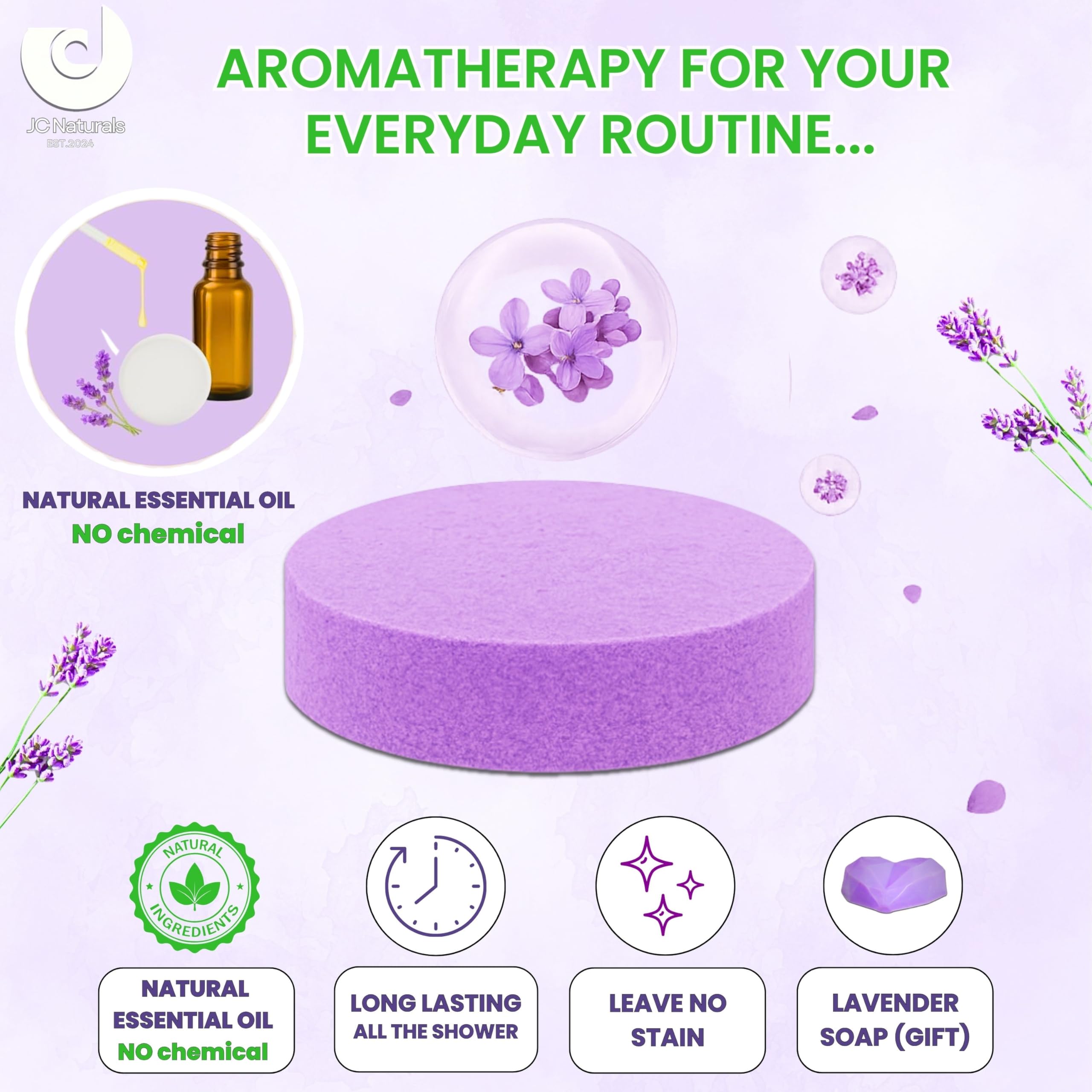 JC Naturals Lavender Shower Steamers – Extra Large 8-Pack XL Aromatherapy