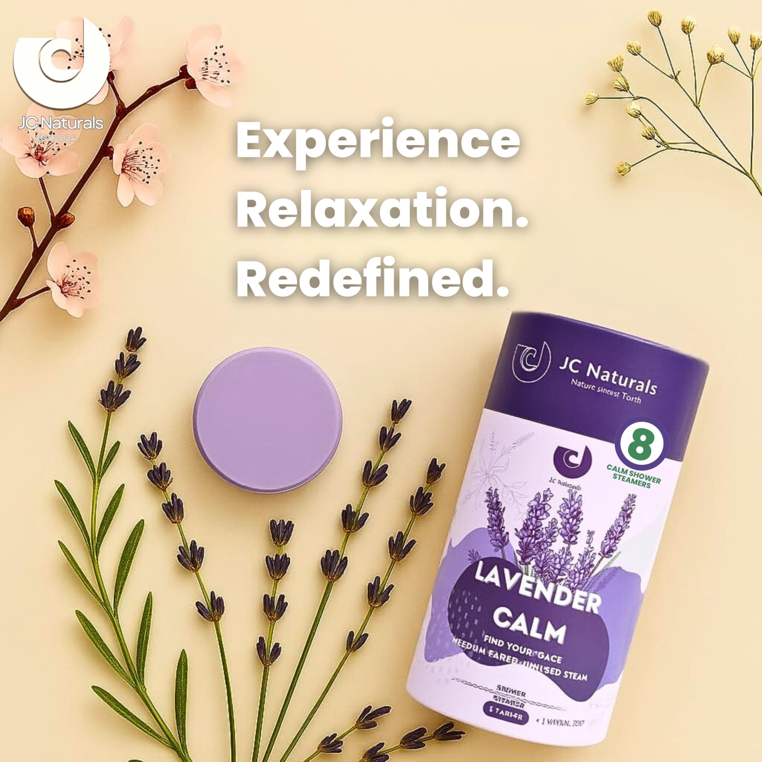 JC Naturals Lavender Shower Steamers – Extra Large 8-Pack XL Aromatherapy