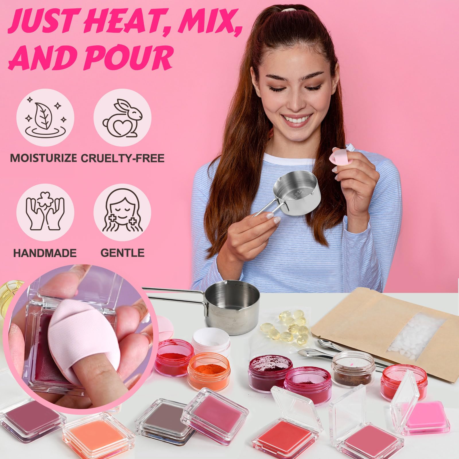 JCOOS DIY Blush Kit – Create Your Own Cream Blush with 8 Pigments
