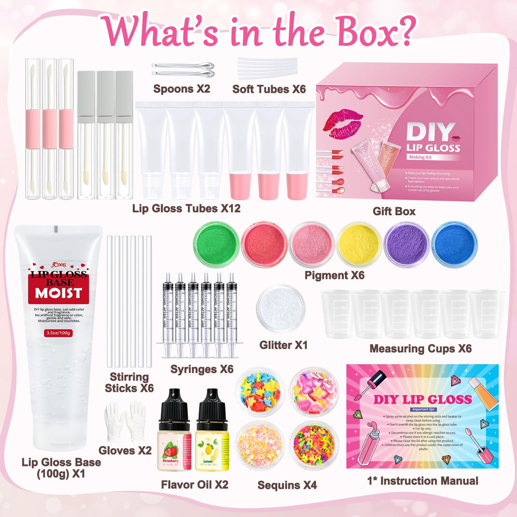 Jcoos Lip Gloss Making Kit - DIY Lip Gloss for Beginners, Teens & Women
