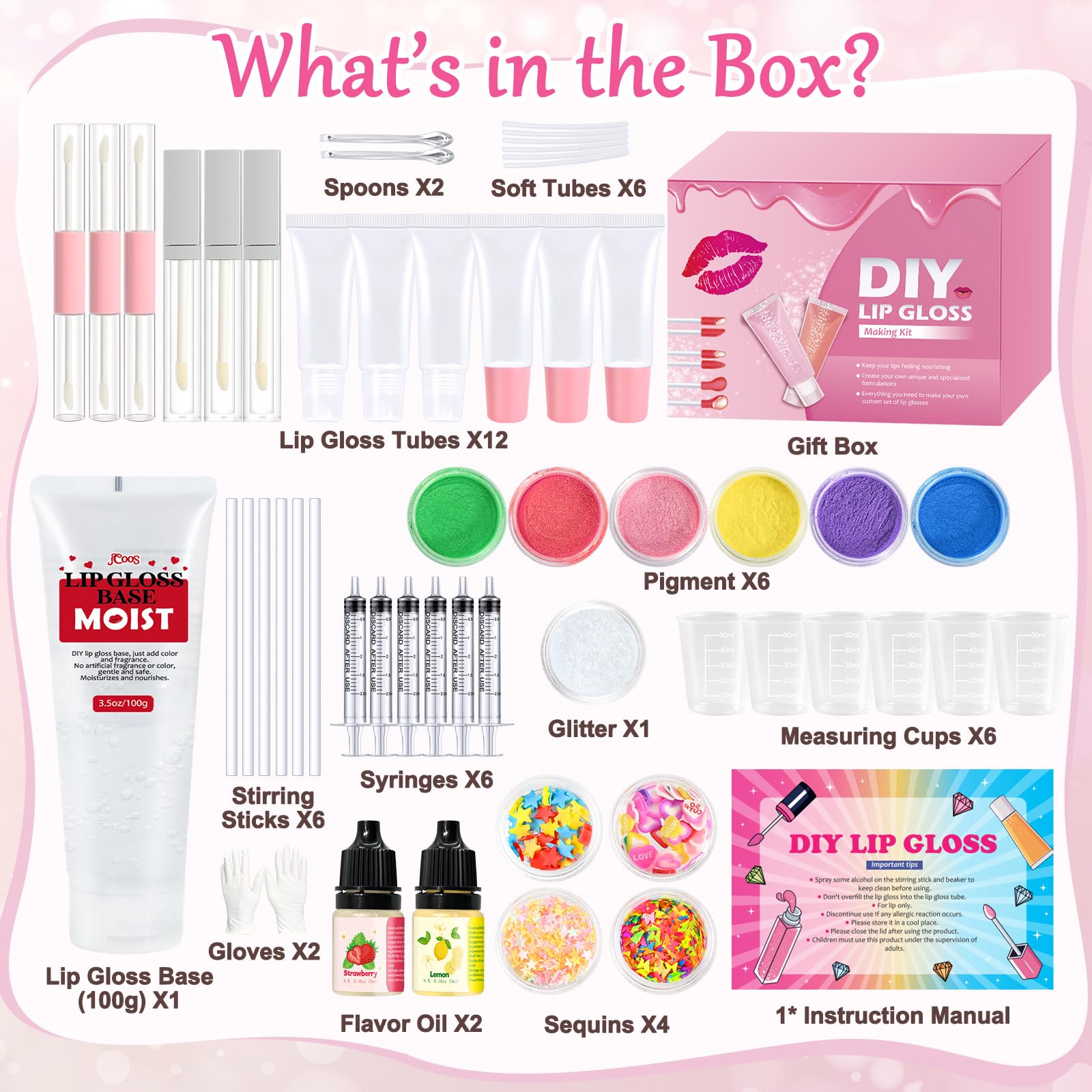 Jcoos Lip Gloss Making Kit - DIY Lip Gloss for Beginners, Teens & Women