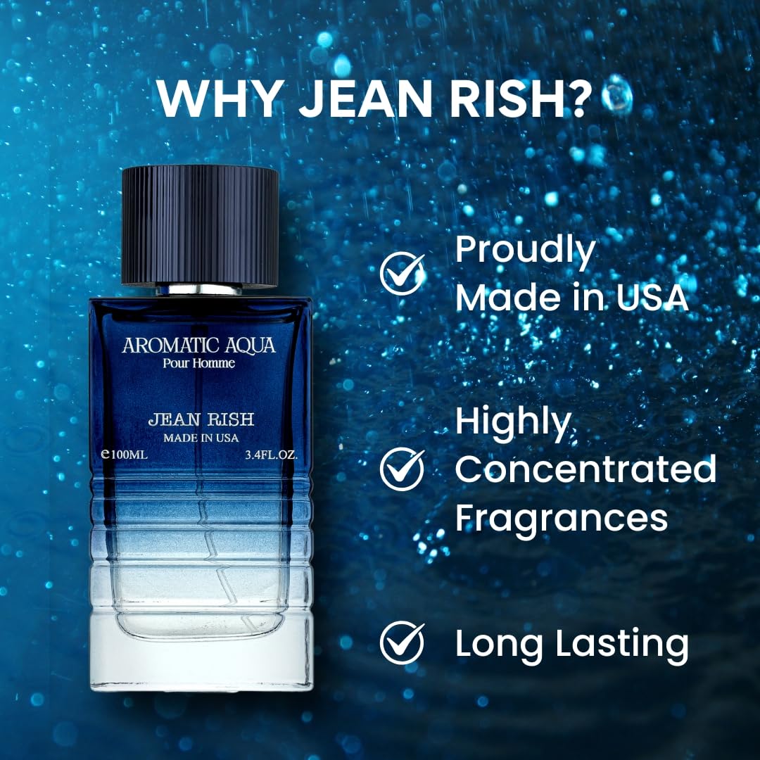 Jean Rish Aromatic Aqua Pour Homme EDP 100ml – Grapefruit, Mint & Ginger | Long-Lasting Luxury, Made in USA