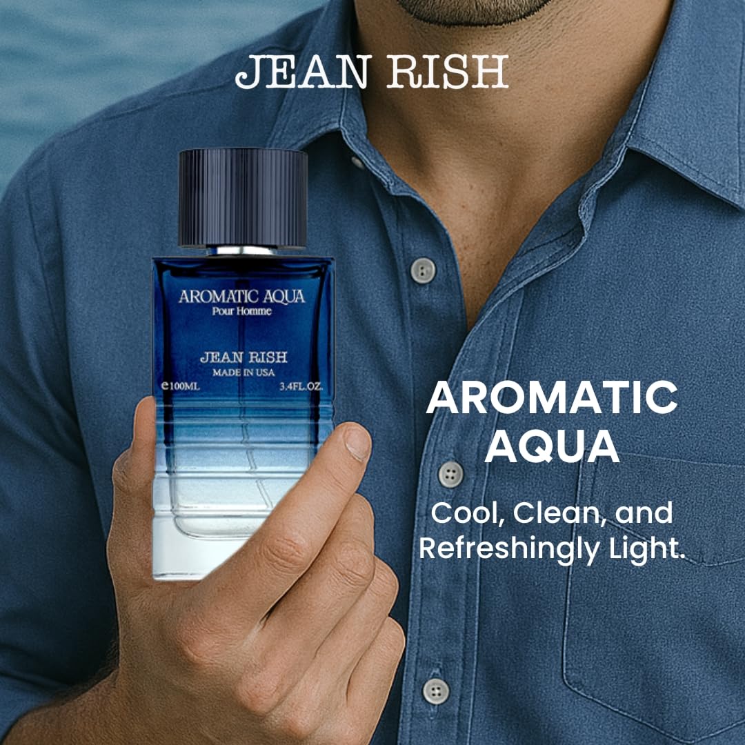 Jean Rish Aromatic Aqua Pour Homme EDP 100ml – Grapefruit, Mint & Ginger | Long-Lasting Luxury, Made in USA