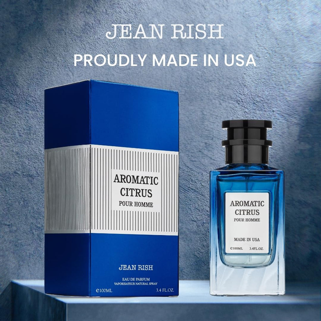 Jean Rish Aromatic Citrus Eau de Parfum for Men – Lemon, Vanilla & Amber, 3.4 fl oz / 100 ml, Made in USA