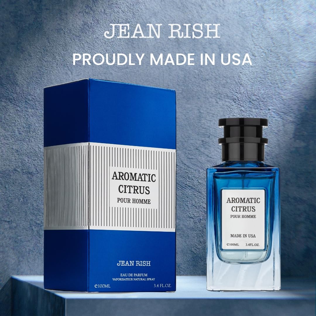 Jean Rish Aromatic Citrus Eau de Parfum for Men – Lemon, Vanilla & Amber, 3.4 fl oz / 100 ml, Made in USA