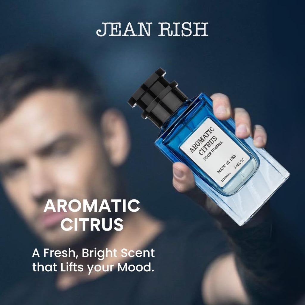 Jean Rish Aromatic Citrus Eau de Parfum for Men – Lemon, Vanilla & Amber, 3.4 fl oz / 100 ml, Made in USA