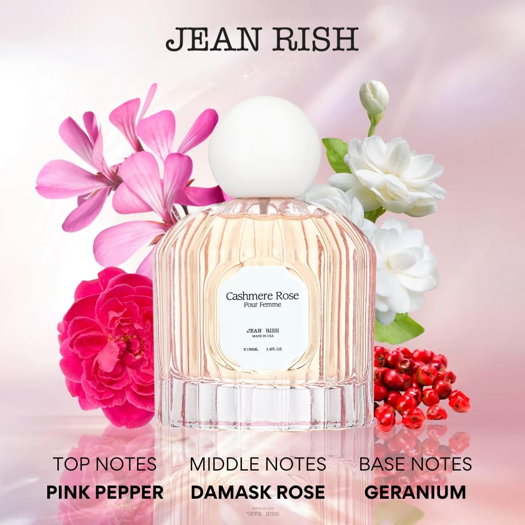 Jean Rish Cashmere Rose – Eau de Parfum for Women, Clove, Rose & Oud, USA Made