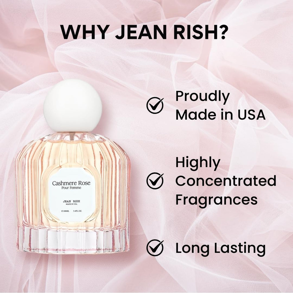 Jean Rish Cashmere Rose – Eau de Parfum for Women, Clove, Rose & Oud, USA Made